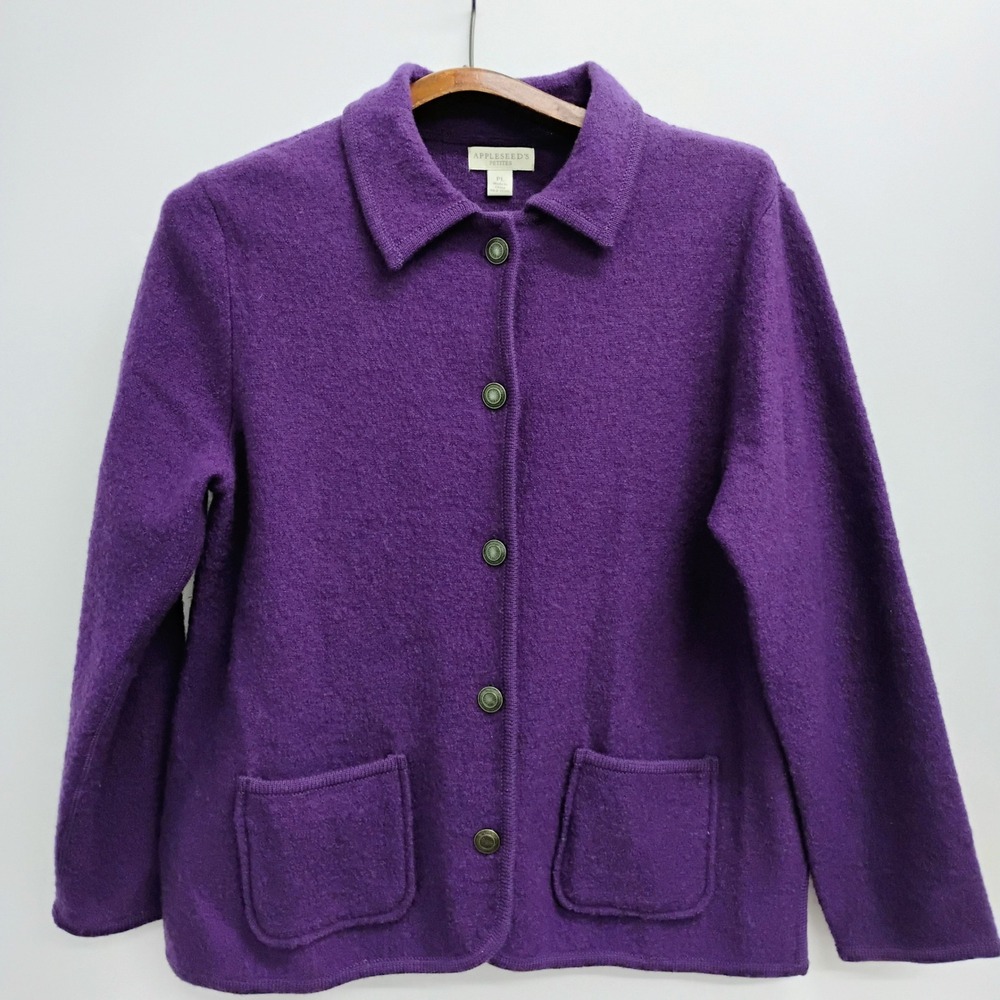 Appleseed's Petite Wool Jacket Purple Button Front Pockets Coat PL